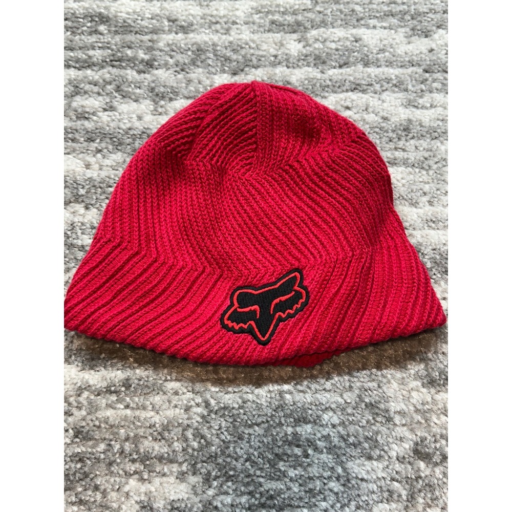 Vintage‎ Y2K Fox Racing Beanie Mens OSFM Red Knit Embroidered Logo Hat